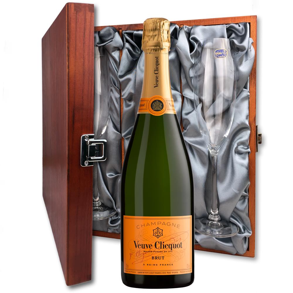 Veuve Clicquot Yellow Label Brut Champagne 75cl And Flutes In Luxury Presentation Box